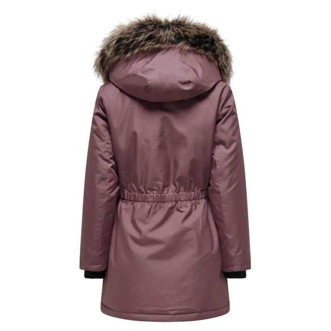 Parka long capuche avec bord en fausse fourrure détachable rose foncé Dina