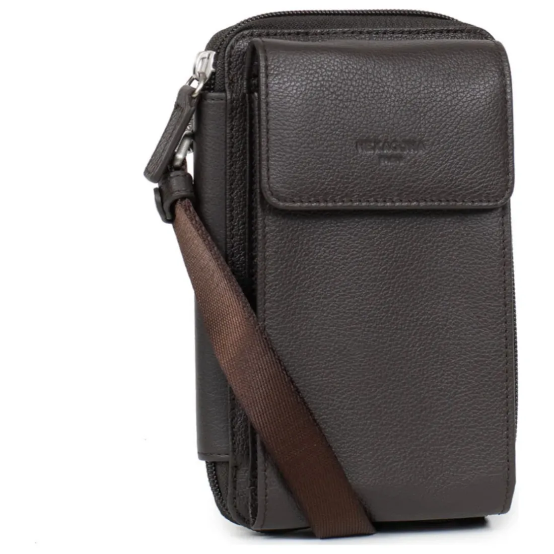 Pochette téléphone avec portefeuille Stop RFID Cuir CONFORT Marron foncé