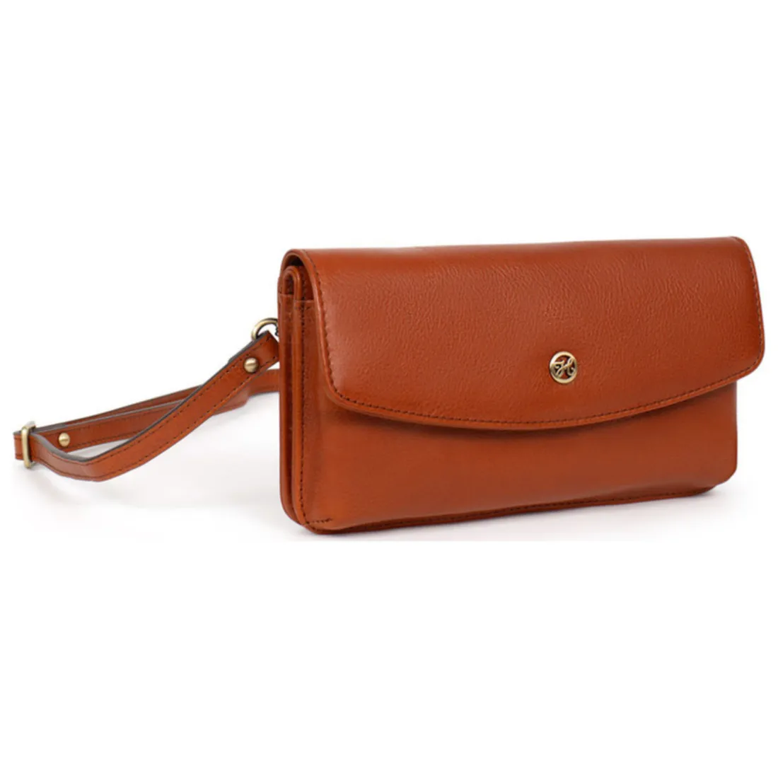 Pochette téléphone avec portefeuille Stop RFID ONDINE Cognac Dee en cuir