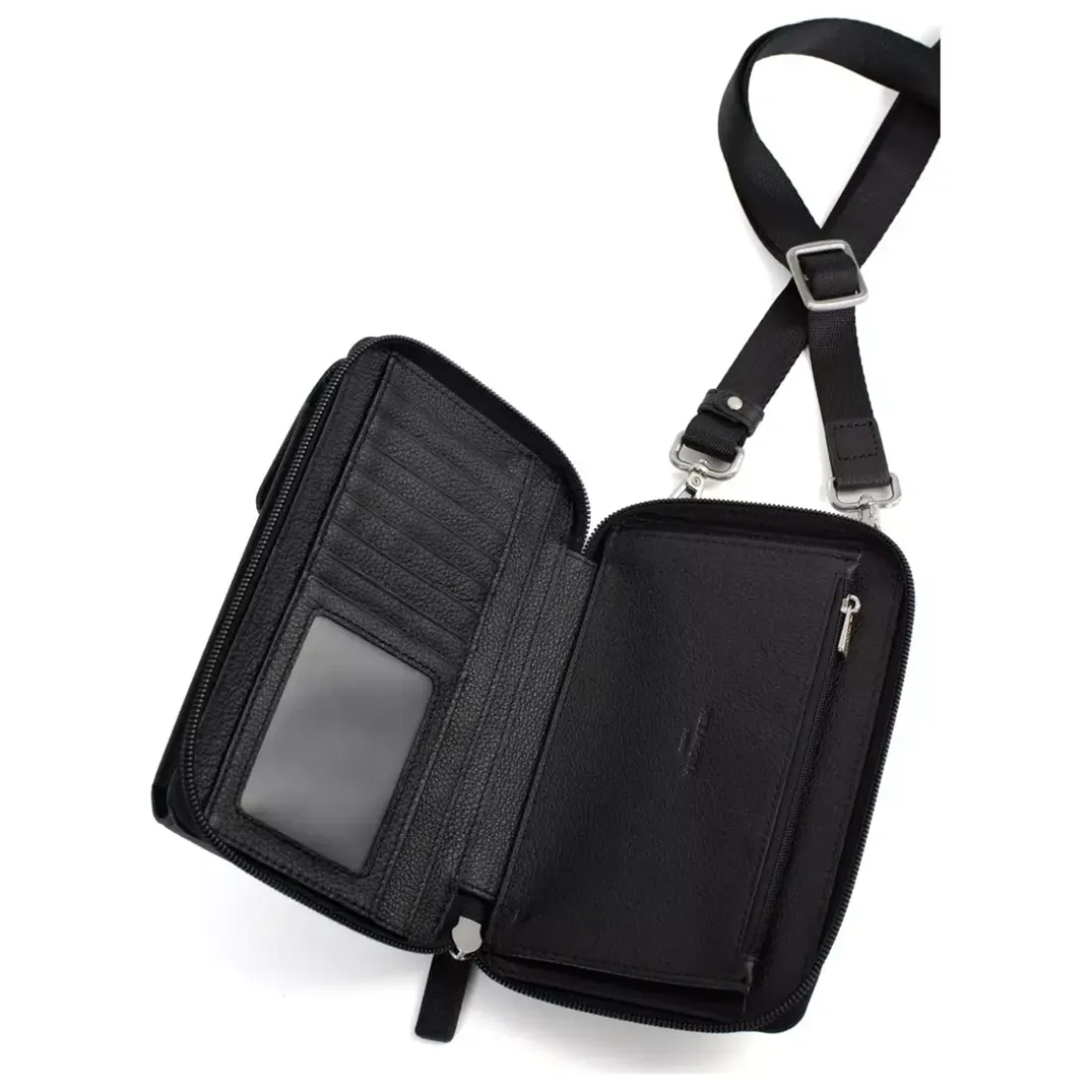 Pochette téléphone avec portefeuille Stop RFID Cuir CONFORT Noir