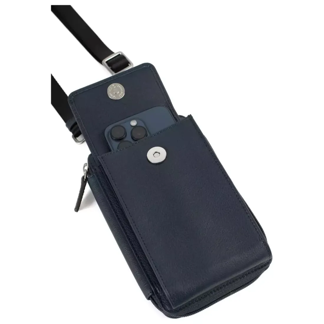 Pochette téléphone avec portefeuille Stop RFID Cuir CONFORT Marine