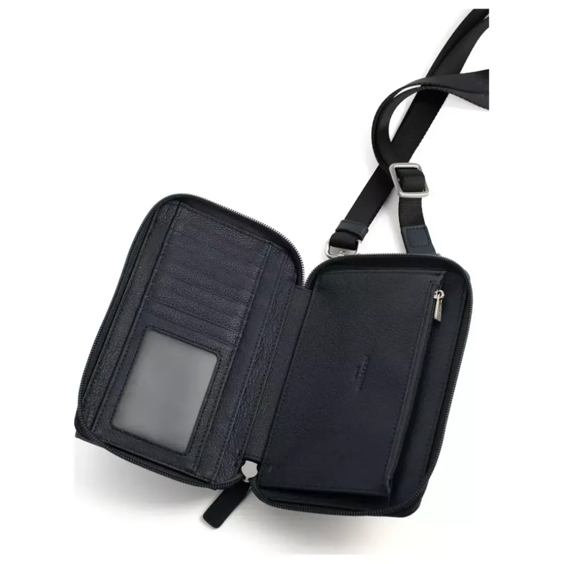Pochette téléphone avec portefeuille Stop RFID Cuir CONFORT Marine