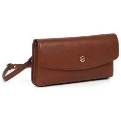 Pochette téléphone avec portefeuille Stop RFID ONDINE Marron Ava en cuir