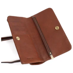 Pochette téléphone avec portefeuille Stop RFID ONDINE Marron Ava en cuir
