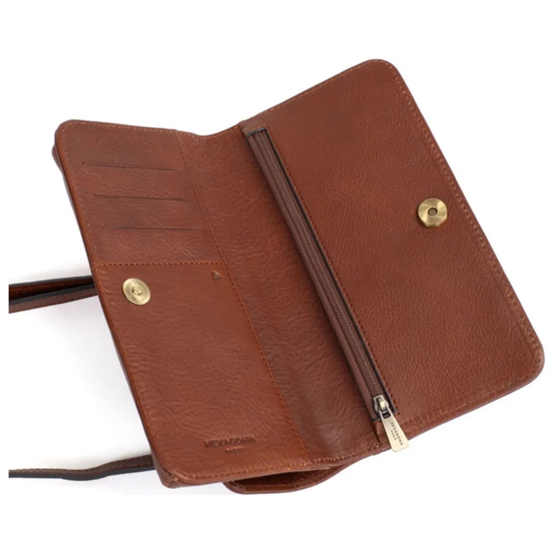 Pochette téléphone avec portefeuille Stop RFID ONDINE Marron Ava en cuir