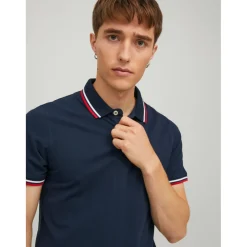Polo Slim Fit Polo Manches courtes Bleu Marine en coton Flynn