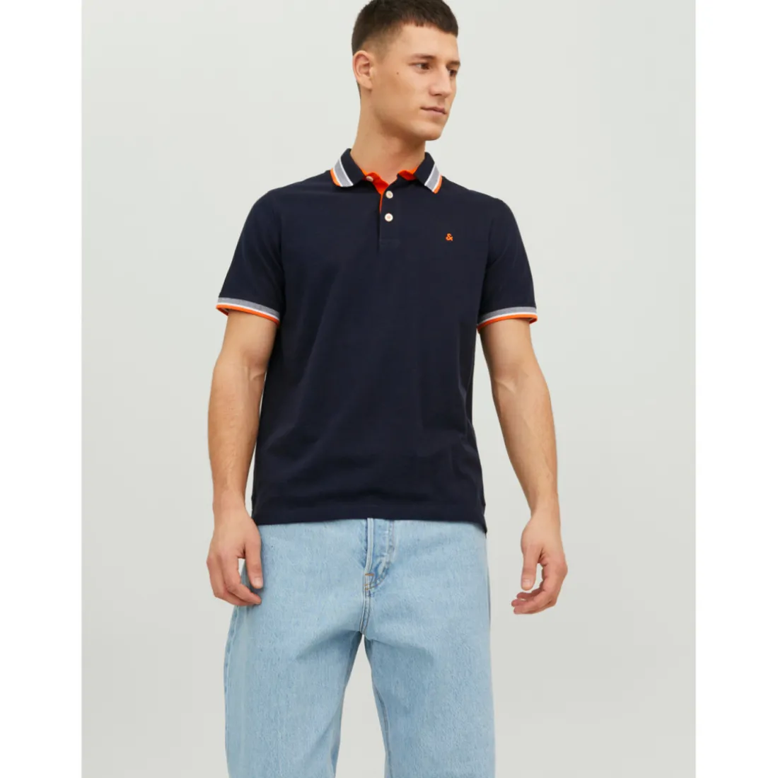 Polo Slim Fit Polo Manches courtes Bleu Marine en coton Drew