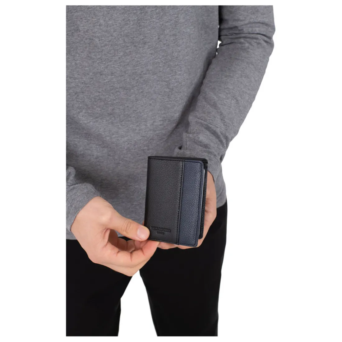 Porte-cartes Stop RFID Cuir DUO Noir/Marine