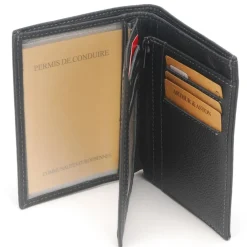 Portefeuille en cuir de vachette foulonne noir