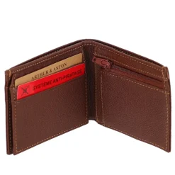 Portefeuille italien en cuir véritable cognac
