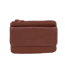 Portes-monnaie zippe en cuir cognac
