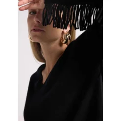 Pull ample col V franges JULIA en cachemire noir