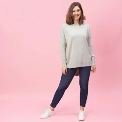 Pull asymétrique dos en pointe aspect chiné grandes tailles femme - gris chiné