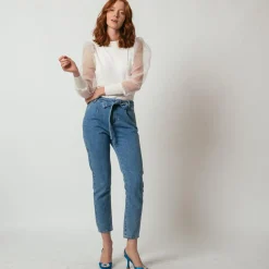 Pull avec manches transparentes Albane en viscose blanc