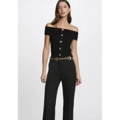 PULL BANDEAU BOUTONS BIJOUX noir
