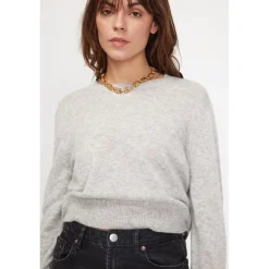 Pull boxy col rond femme ZIA en cachemire gris perle
