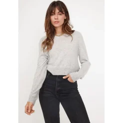 Pull boxy col rond femme ZIA en cachemire gris perle