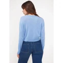 Pull boxy col rond femme ZIA en cachemire bleu ciel