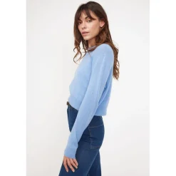 Pull boxy col rond femme ZIA en cachemire bleu ciel