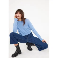 Pull boxy col rond femme ZIA en cachemire bleu ciel