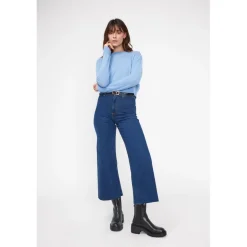 Pull boxy col rond femme ZIA en cachemire bleu ciel