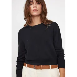 Pull boxy col rond femme ZIA en cachemire noir