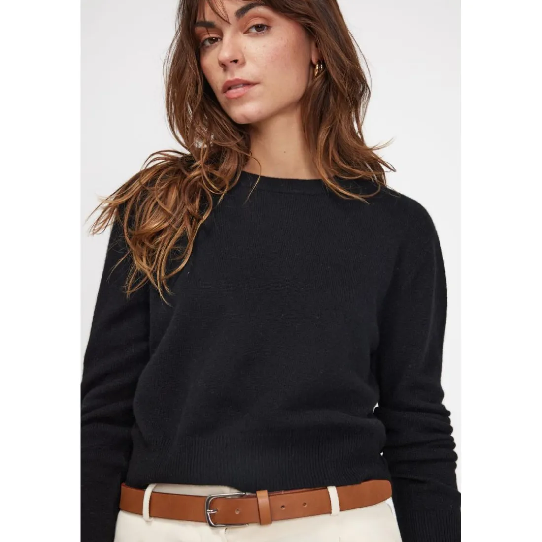 Pull boxy col rond femme ZIA en cachemire noir