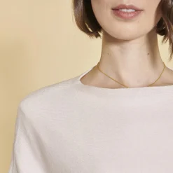 Pull col bateau manches longues franges sur bas femme - Peau beige
