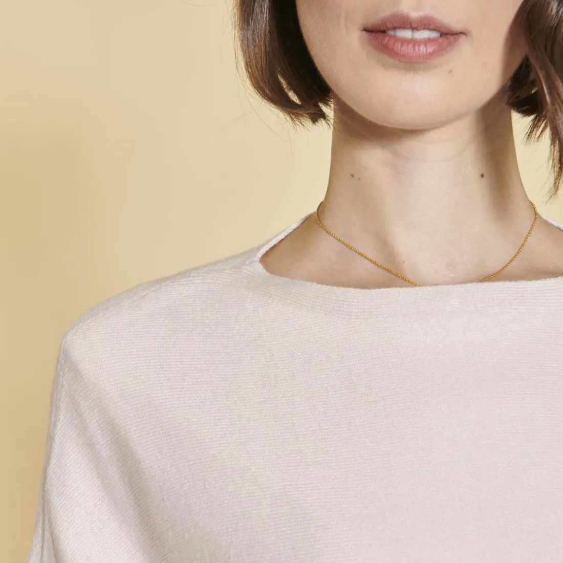 Pull col bateau manches longues franges sur bas femme - Peau beige