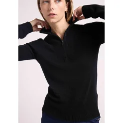 Pull col camioneur zip femme EMILIE en cachemire noir