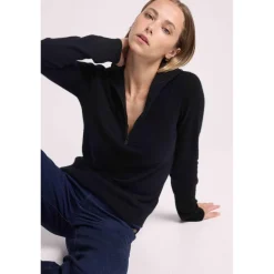 Pull col camioneur zip femme EMILIE en cachemire noir