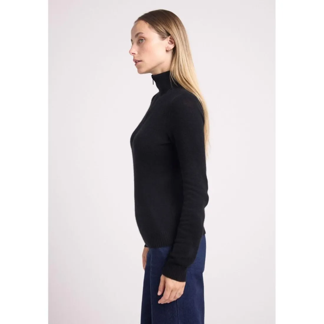 Pull col camioneur zip femme EMILIE en cachemire noir