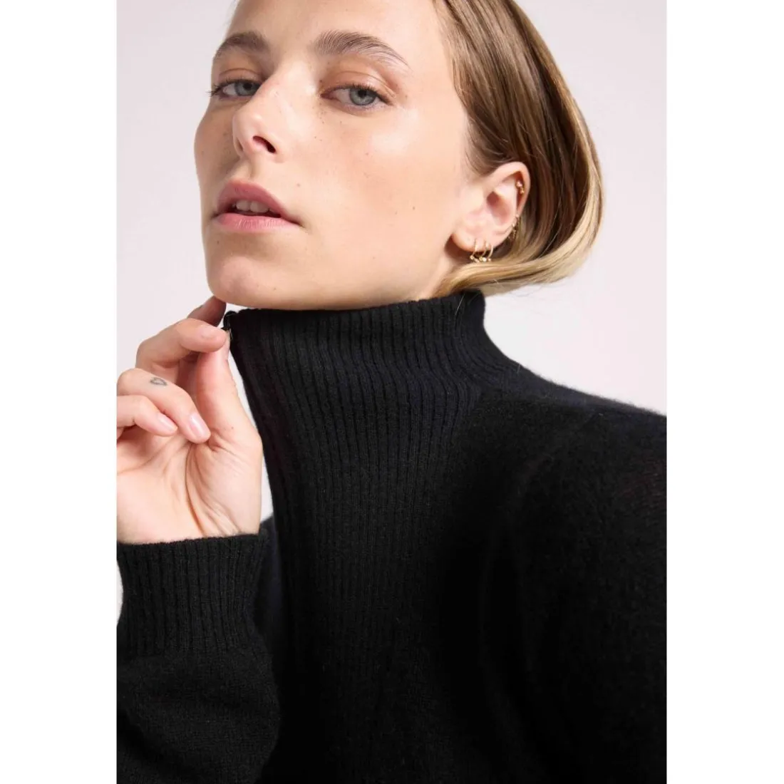 Pull col camioneur zip femme EMILIE en cachemire noir