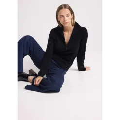 Pull col camioneur zip femme EMILIE en cachemire noir