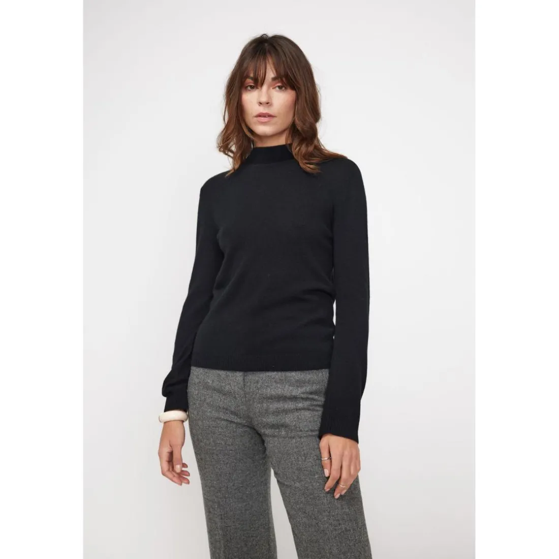 Pull col cheminee femme ZUELLA en cachemire noir