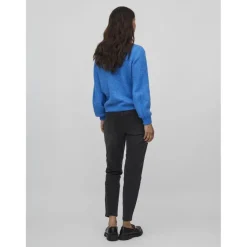 Pull col en v bleu moyen