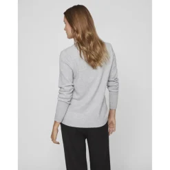 Pull col en v épaules tombantes gris Bella