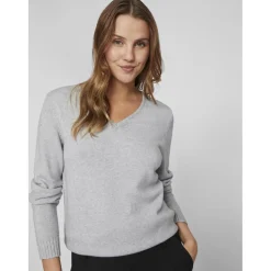 Pull col en v épaules tombantes gris Bella