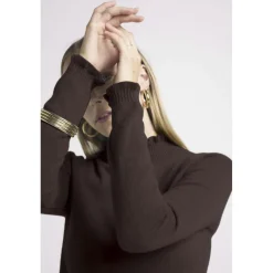 Pull col montant et poignets vagues SIMONE en cachemire chocolat