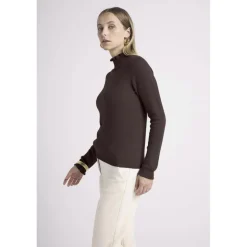 Pull col montant et poignets vagues SIMONE en cachemire chocolat
