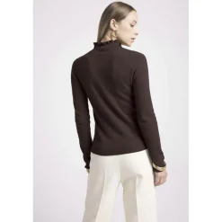 Pull col montant et poignets vagues SIMONE en cachemire chocolat