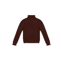 Pull col montant et poignets vagues SIMONE en cachemire chocolat