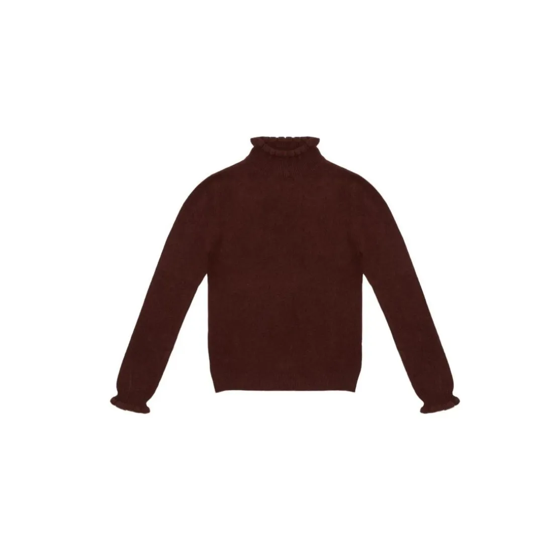 Pull col montant et poignets vagues SIMONE en cachemire chocolat