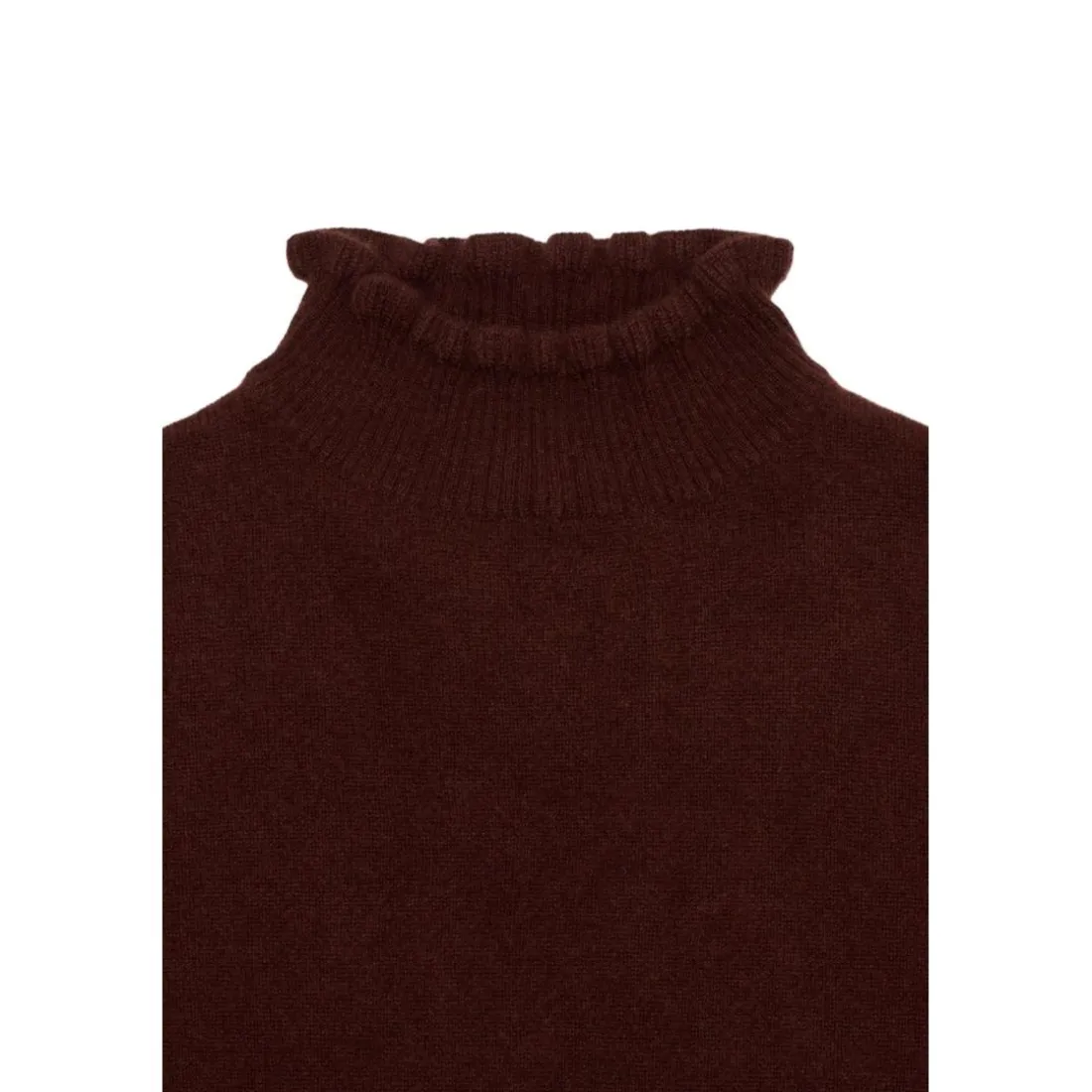 Pull col montant et poignets vagues SIMONE en cachemire chocolat