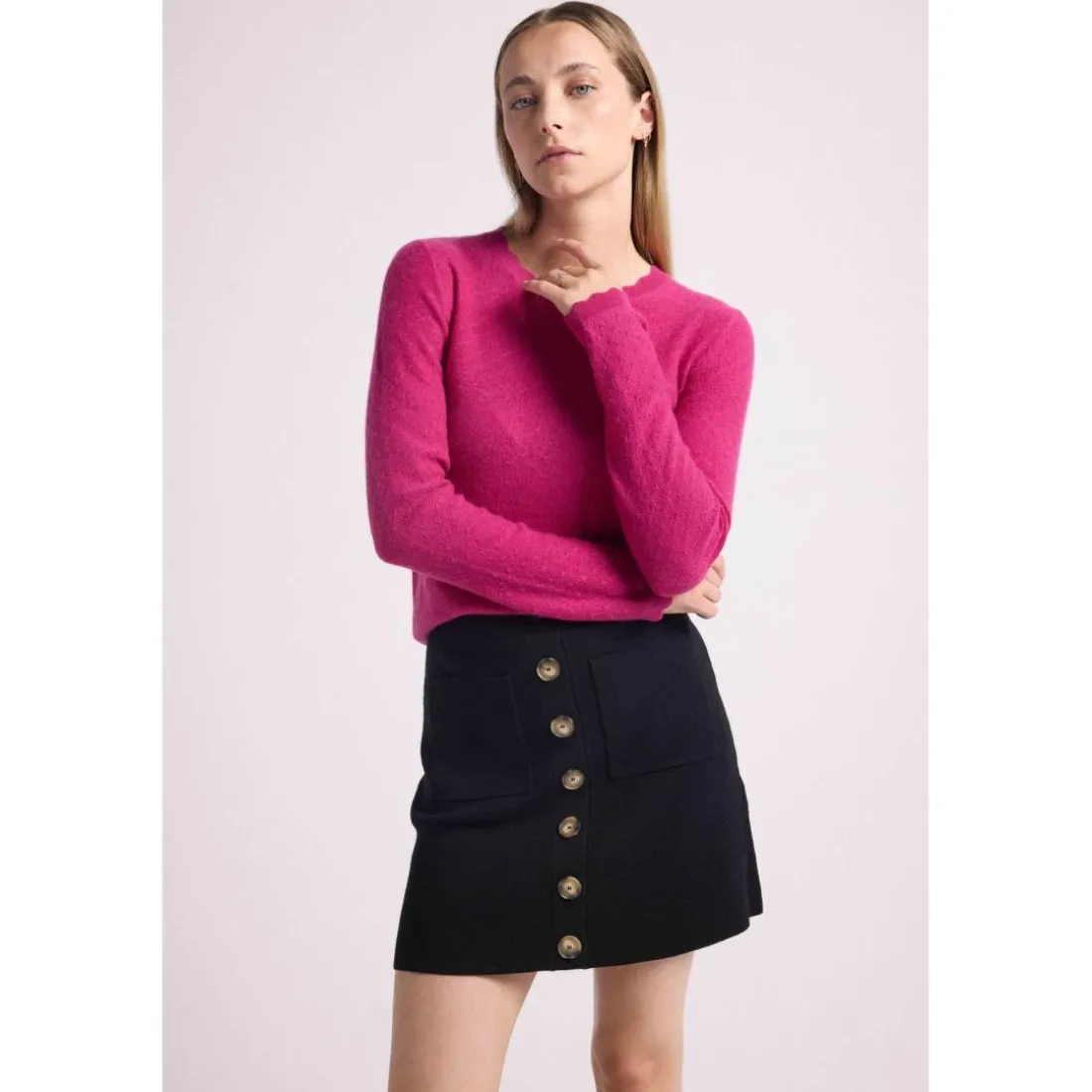 Pull col montant et poignets vagues LOU en cachemire grenade rouge