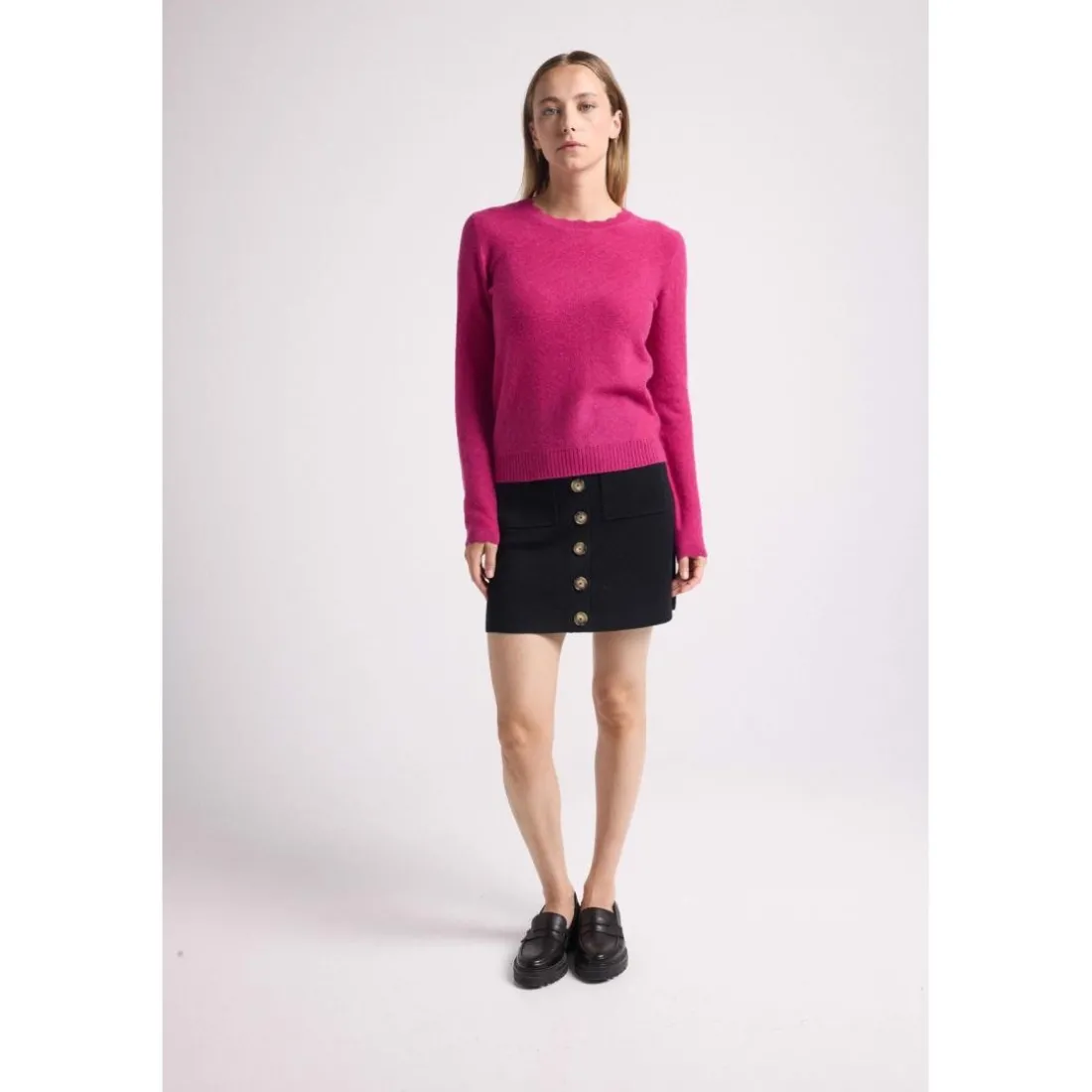 Pull col montant et poignets vagues LOU en cachemire grenade rouge