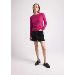 Pull col montant et poignets vagues LOU en cachemire grenade rouge
