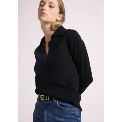 Pull col polo AURORE en cachemire noir