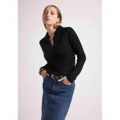 Pull col polo AURORE en cachemire noir