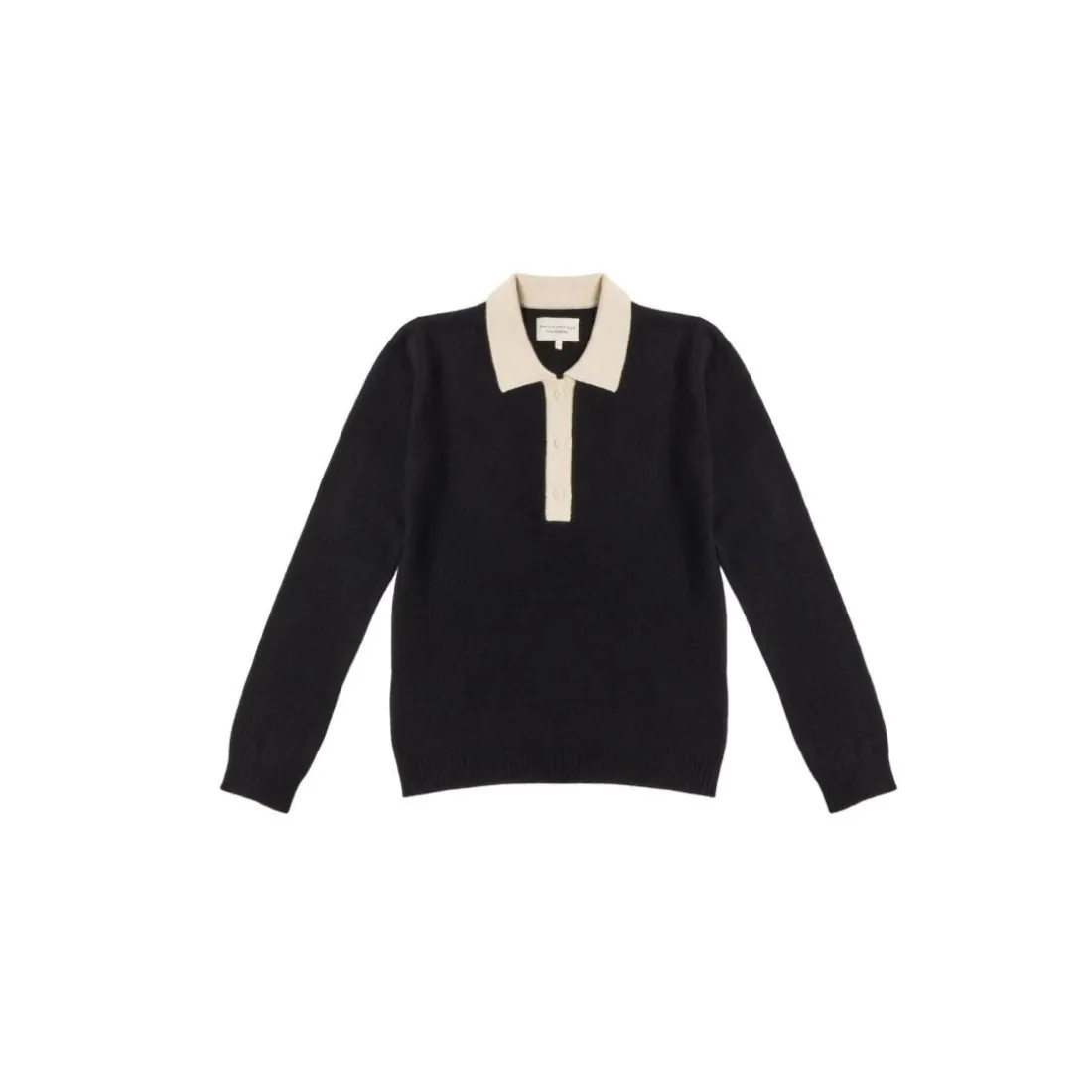 Pull col polo boutons blanc contraste MAXINE en cachemire noir et blanc